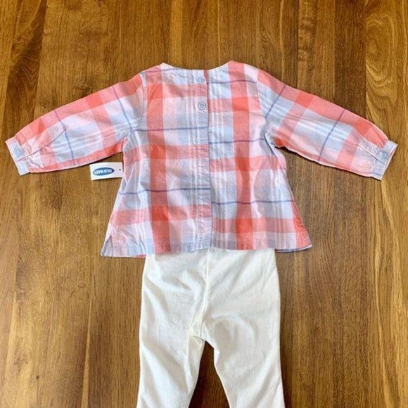 OLD NAVY Girl's Plaid Outfit Set 6-12 months New Top & Leggings Set NWT Girls - Picture 3 of 6